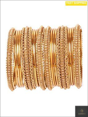 Indian Bollywood Rhinestone Bangle Bracelet Set 17 Pieces Antique Gold Tone